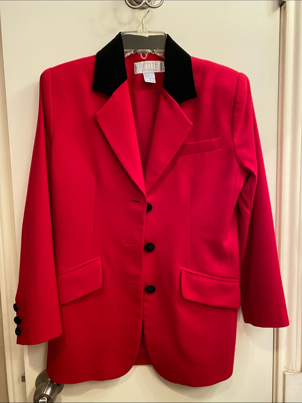 Petite Sophisticate Red Blazer with Black Collar
